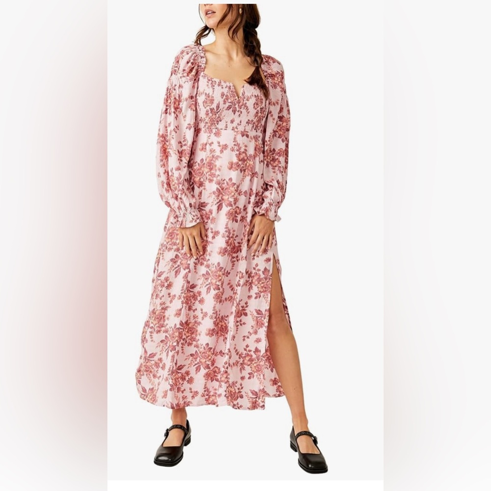 Floral Pink Maxi Dress with Slit